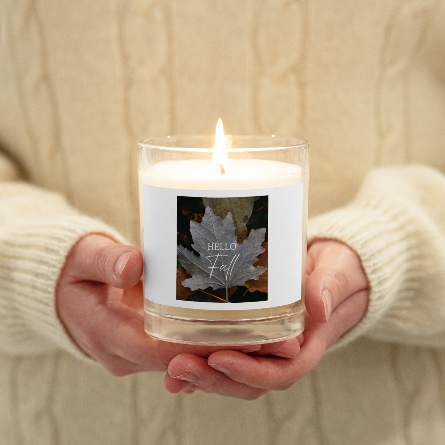 Glass jar soy wax candle HELLO FALL