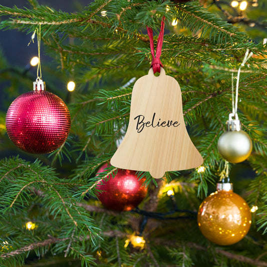 Wooden BELIEVE Christmas ornament